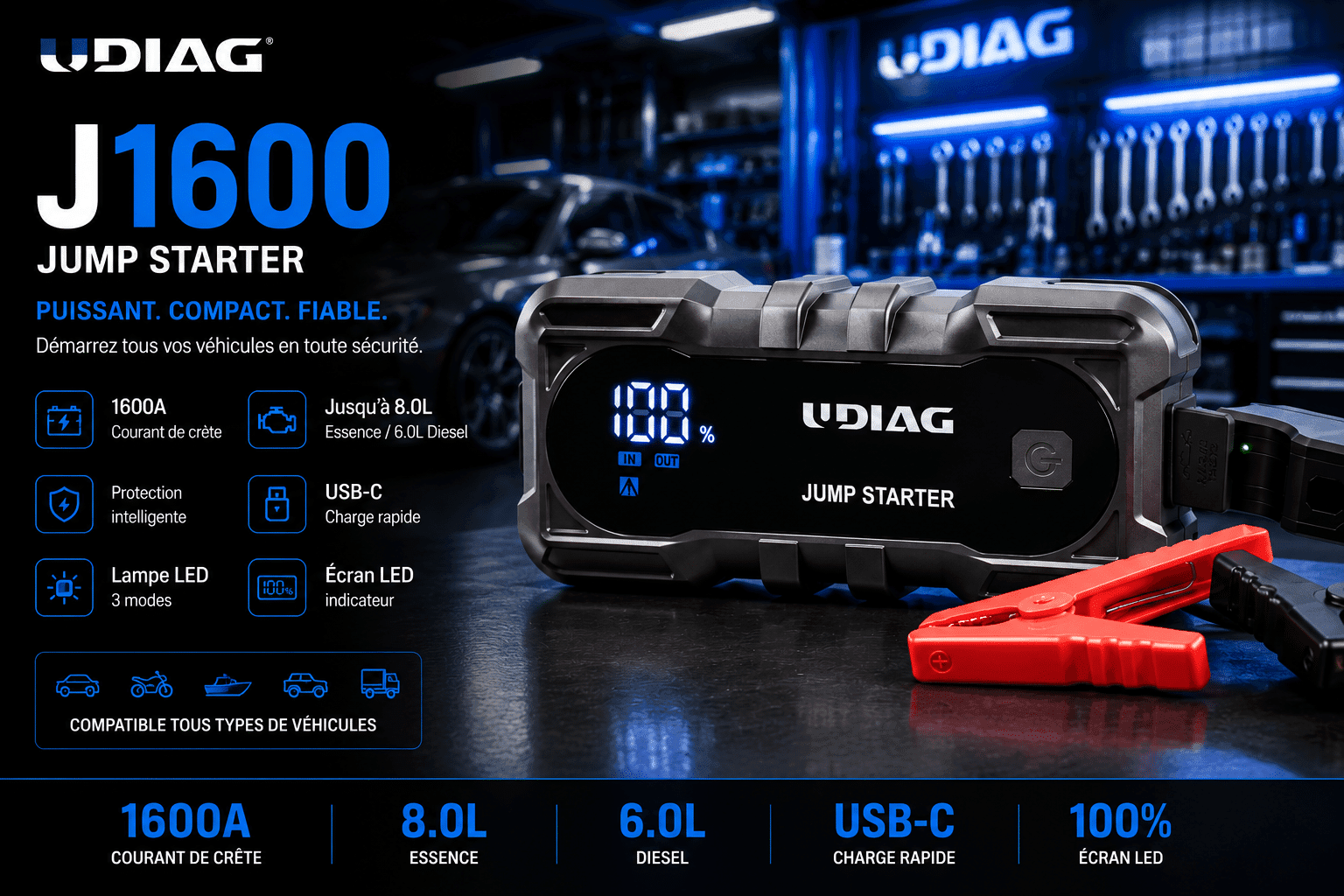 UDIAG J1600 Booster Démarreur Portable